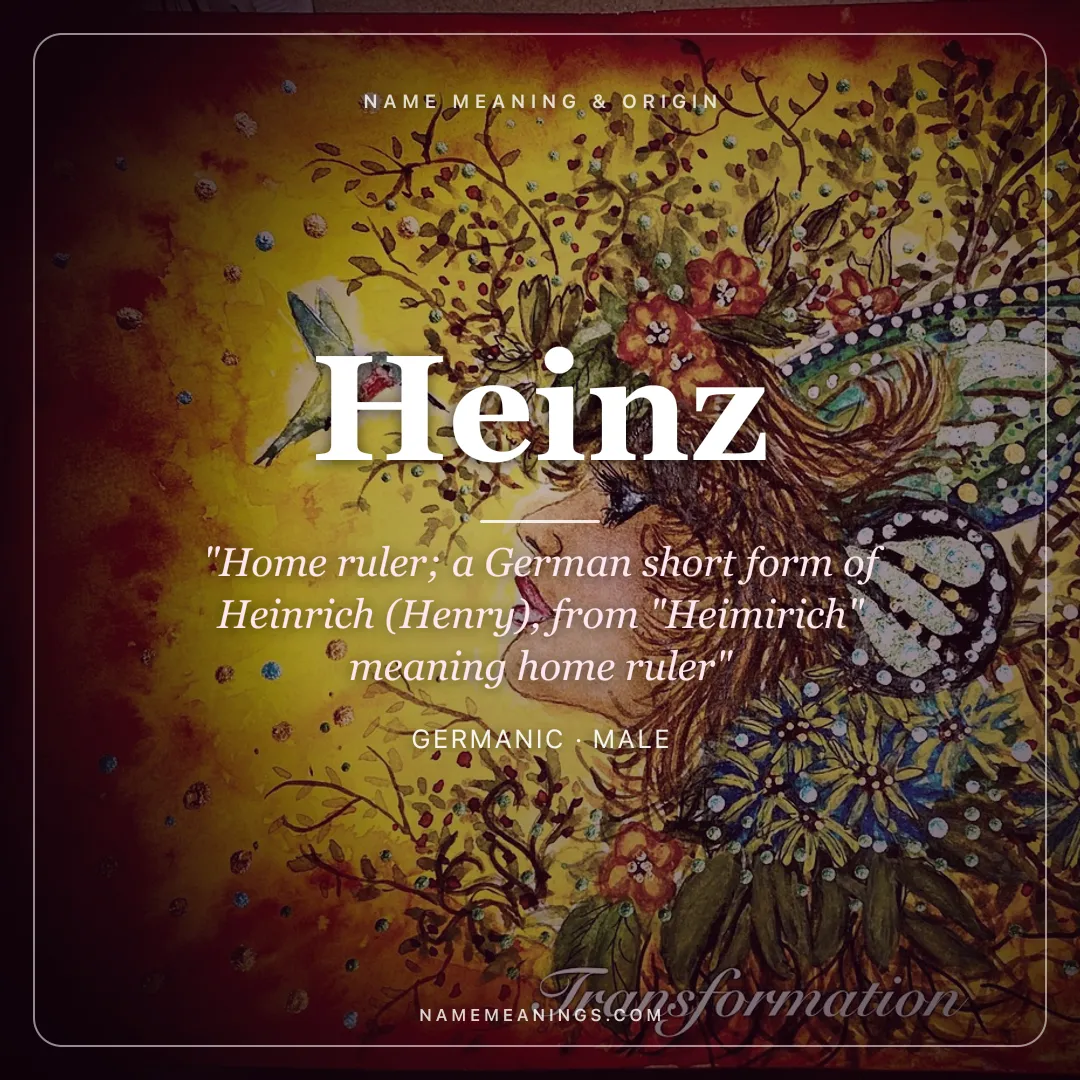 Heinz name meaning "Home ruler; a German short form of Heinrich (Henry), from "Heimirich" meaning home ruler" - Germanic male name share card | NameMeanings