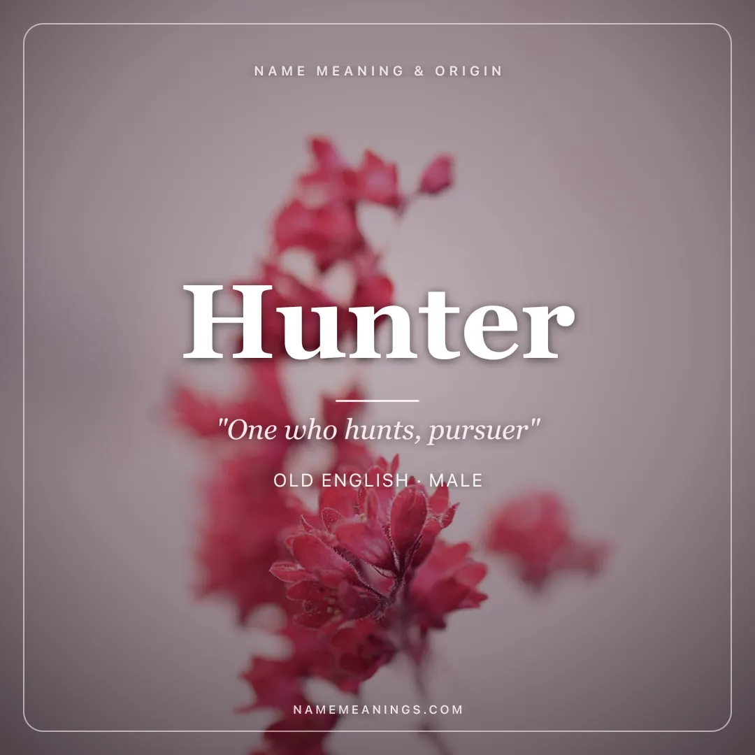Hunter name meaning "One who hunts, pursuer" - Old English male name share card | NameMeanings