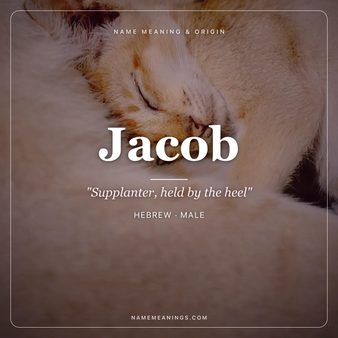 Jacob name meaning "Supplanter, held by the heel" - Hebrew male name share card | NameMeanings