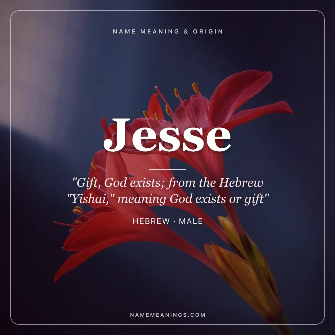 Jesse name meaning "Gift, God exists; from the Hebrew "Yishai," meaning God exists or gift" - Hebrew male name share card | NameMeanings