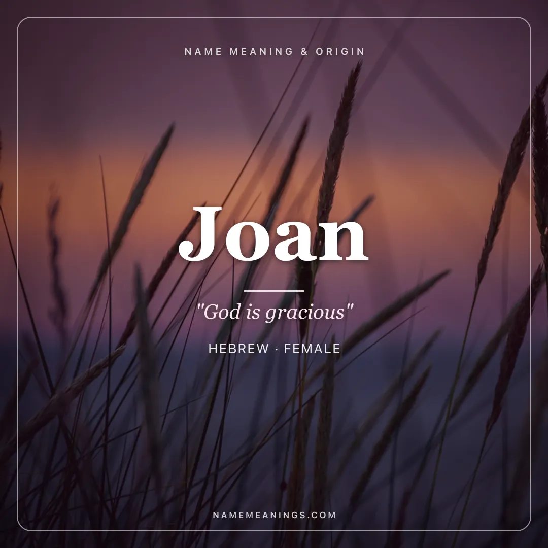 Joan name meaning "God is gracious" - Hebrew, English female name share card | NameMeanings