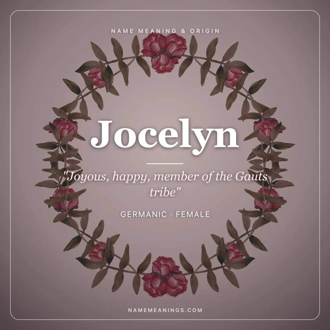 Jocelyn name meaning "Joyous, happy, member of the Gauts tribe" - Germanic, Old French female name share card | NameMeanings