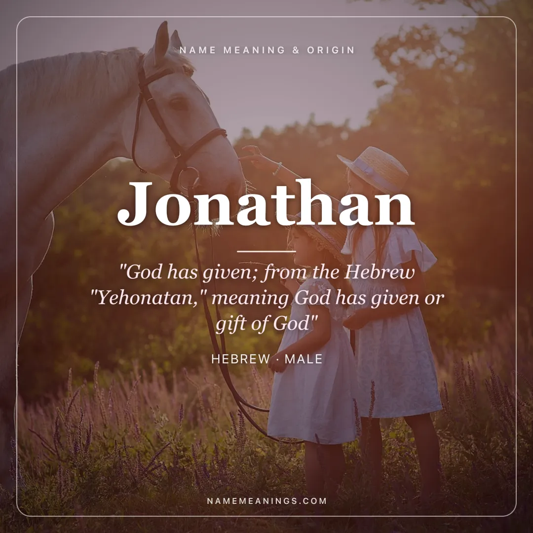 Jonathan name meaning "God has given; from the Hebrew "Yehonatan," meaning God has given or gift of God" - Hebrew male name share card | NameMeanings