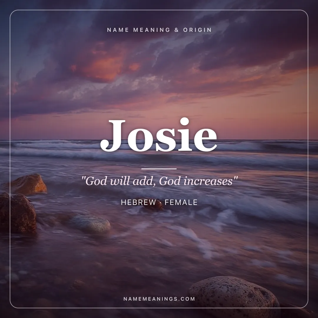 Josie name meaning "God will add, God increases" - Hebrew, English female name share card | NameMeanings