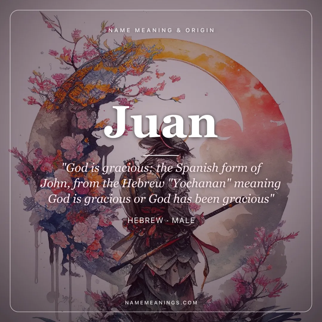 Juan name meaning "God is gracious; the Spanish form of John, from the Hebrew "Yochanan" meaning God is gracious or God has been gracious" - Hebrew male name share card | NameMeanings