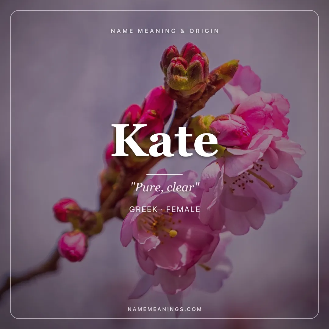 Kate name meaning "Pure, clear" - Greek, English female name share card | NameMeanings