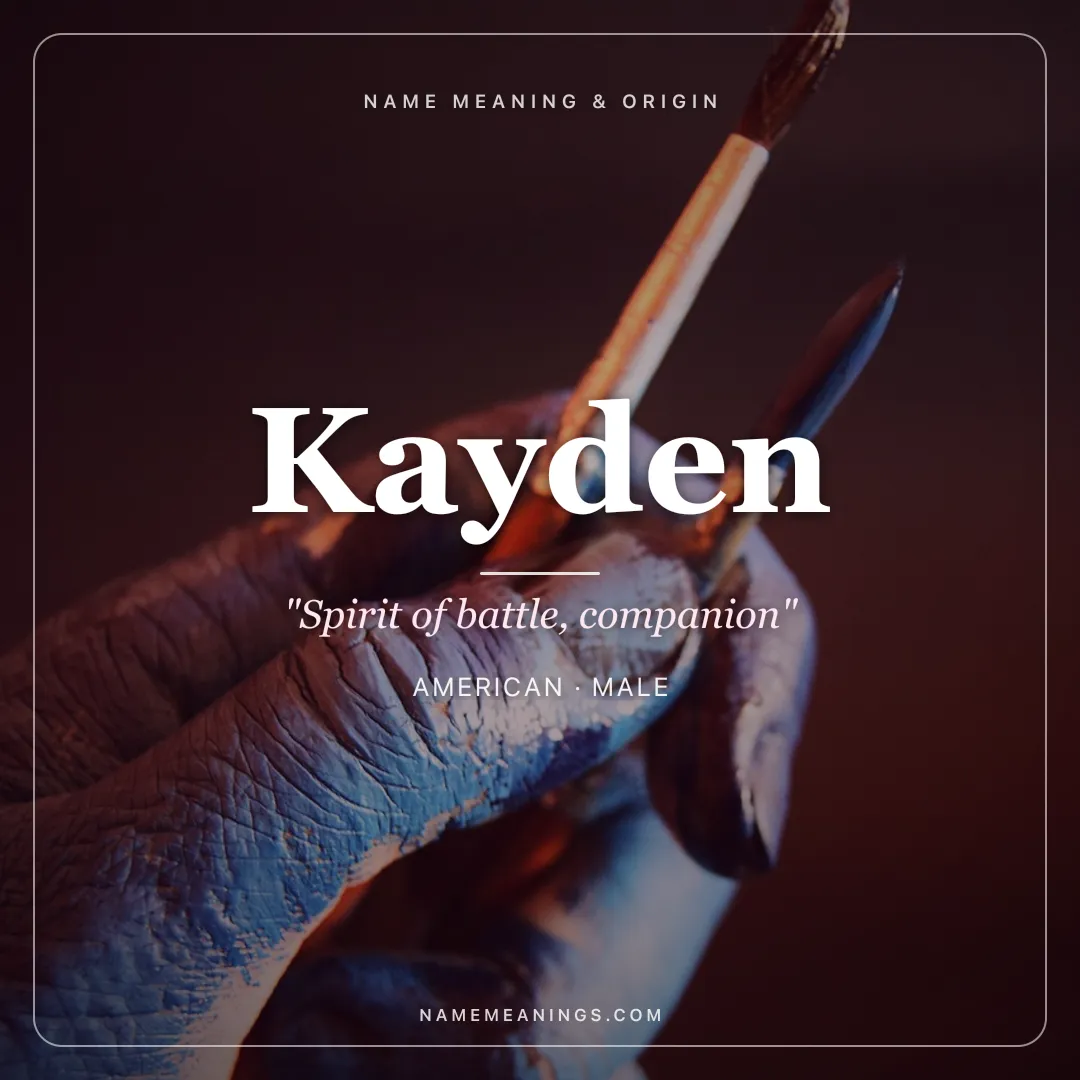 Kayden name meaning "Spirit of battle, companion" - American, Arabic male name share card | NameMeanings