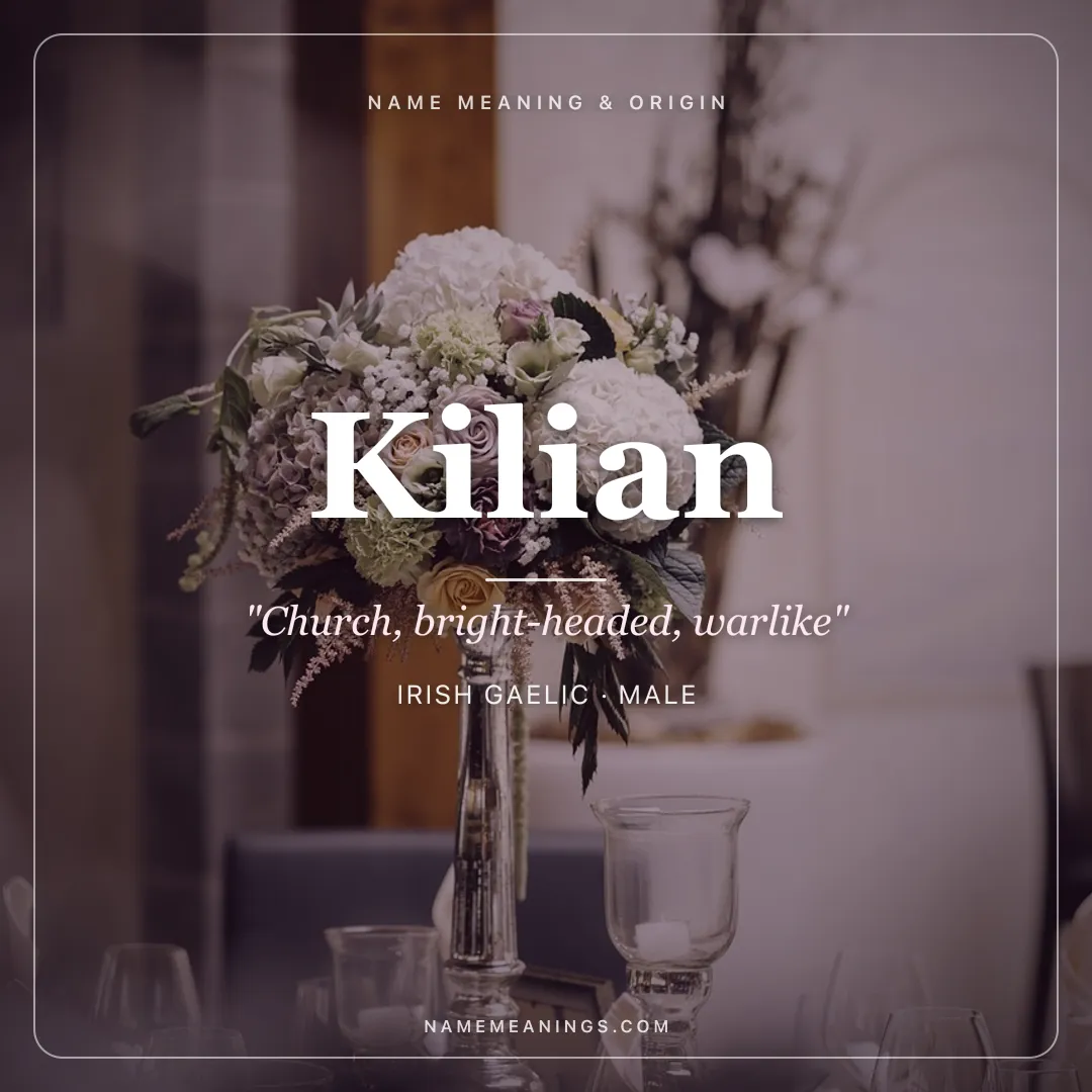 Kilian name meaning "Church, bright-headed, warlike" - Irish Gaelic, Celtic male name share card | NameMeanings