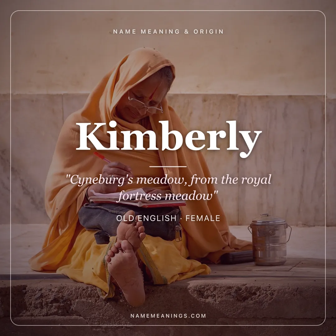 Kimberly name meaning "Cyneburg's meadow, from the royal fortress meadow" - Old English female name share card | NameMeanings