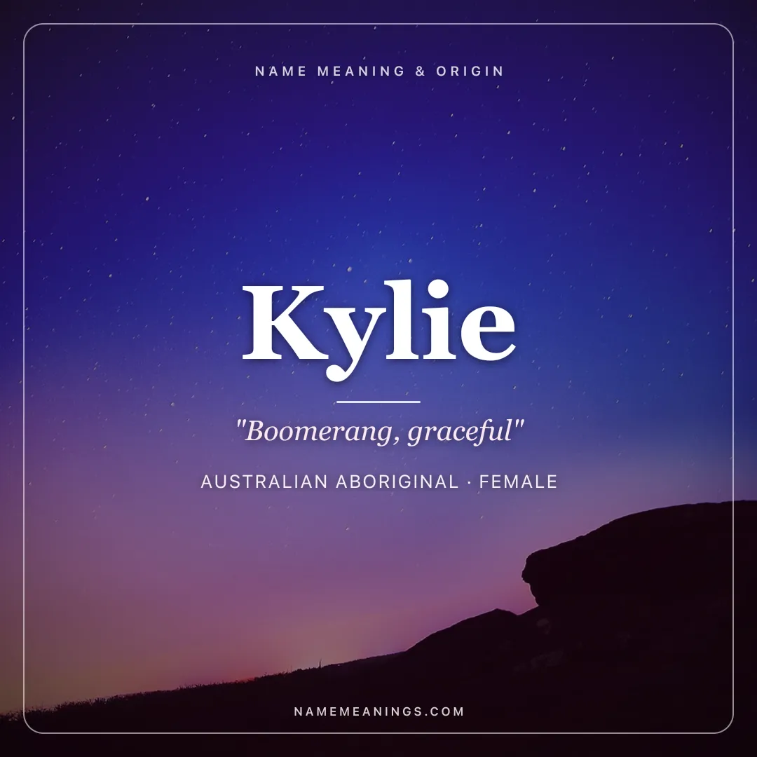 Kylie name meaning "Boomerang, graceful" - Australian Aboriginal, Irish female name share card | NameMeanings
