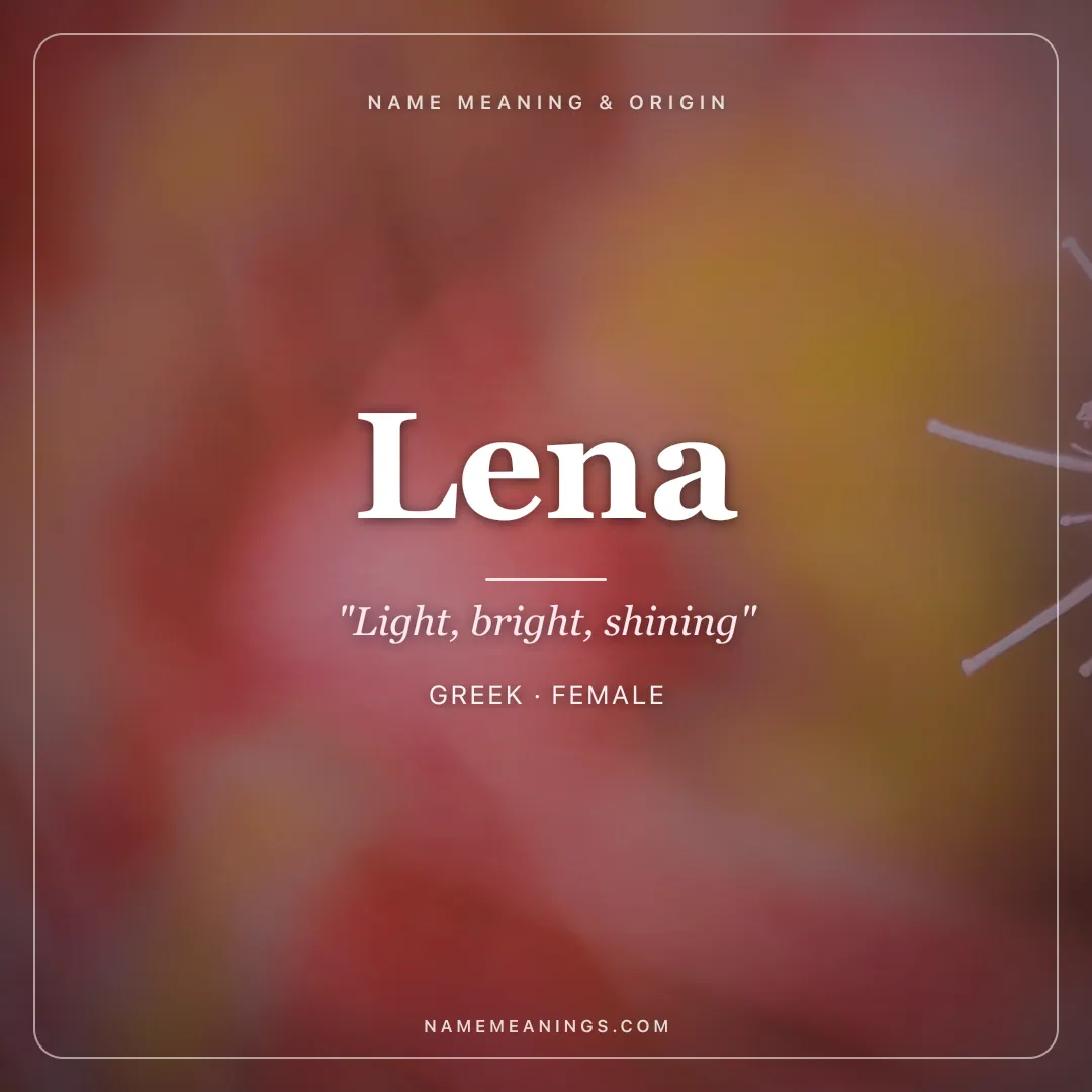 Lena name meaning "Light, bright, shining" - Greek, Latin, Slavic female name share card | NameMeanings