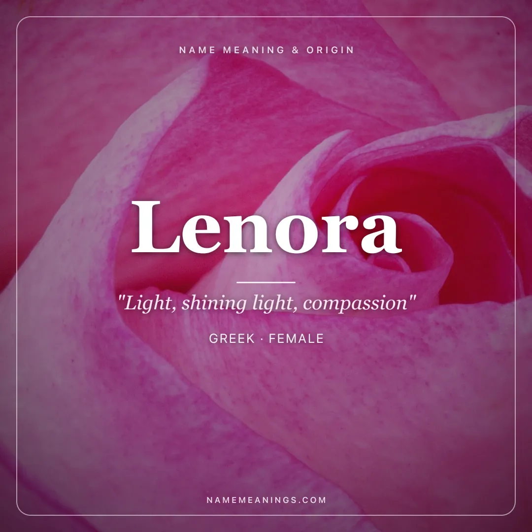 Lenora name meaning "Light, shining light, compassion" - Greek female name share card | NameMeanings