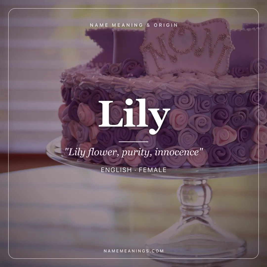 Lily name meaning "Lily flower, purity, innocence" - English, Latin female name share card | NameMeanings