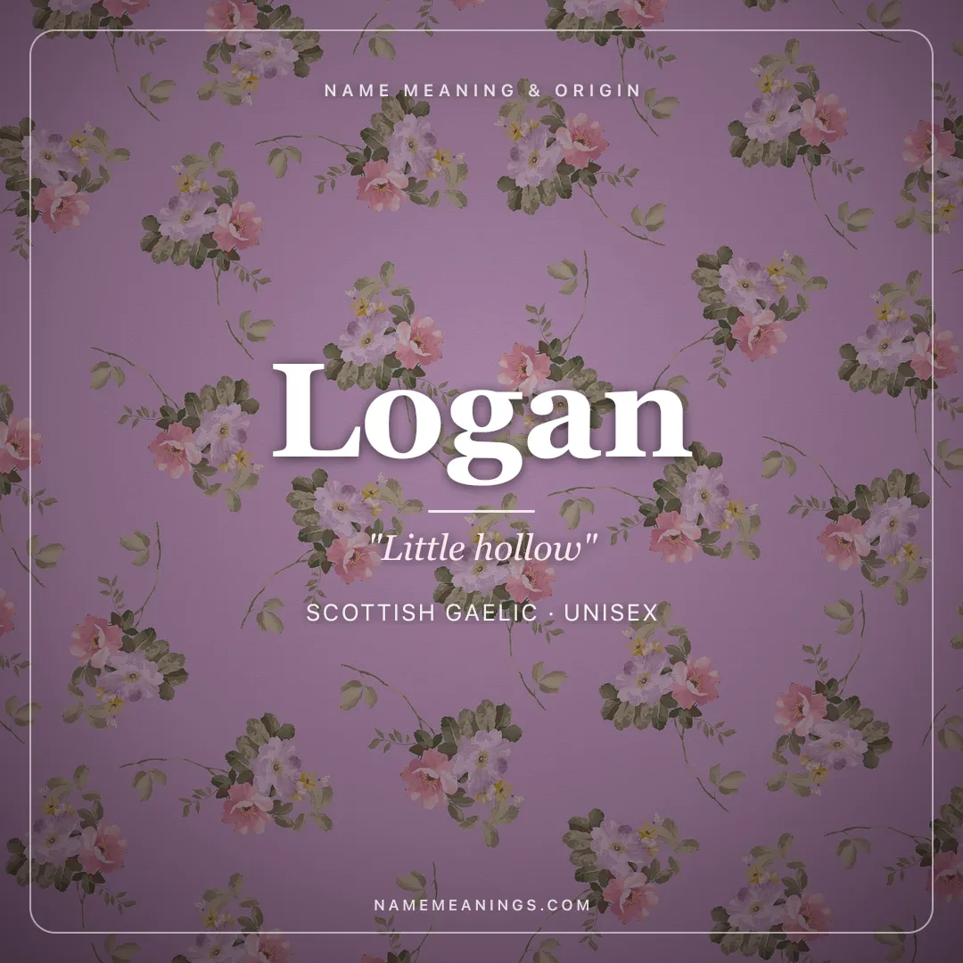 Logan name meaning "Little hollow" - Scottish Gaelic unisex name share card | NameMeanings