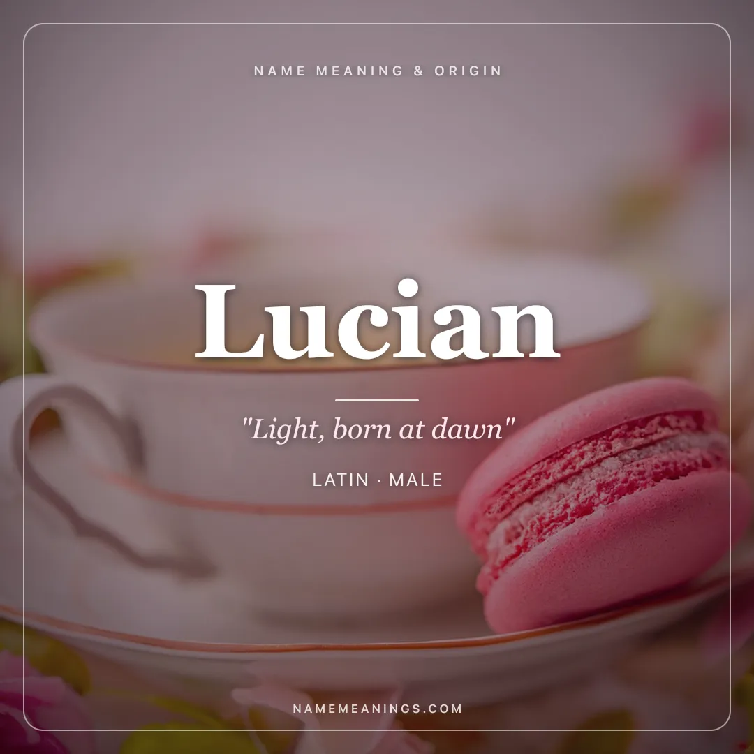 Lucian name meaning "Light, born at dawn" - Latin male name share card | NameMeanings