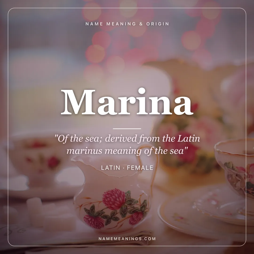 Marina name meaning "Of the sea; derived from the Latin marinus meaning of the sea" - Latin female name share card | NameMeanings