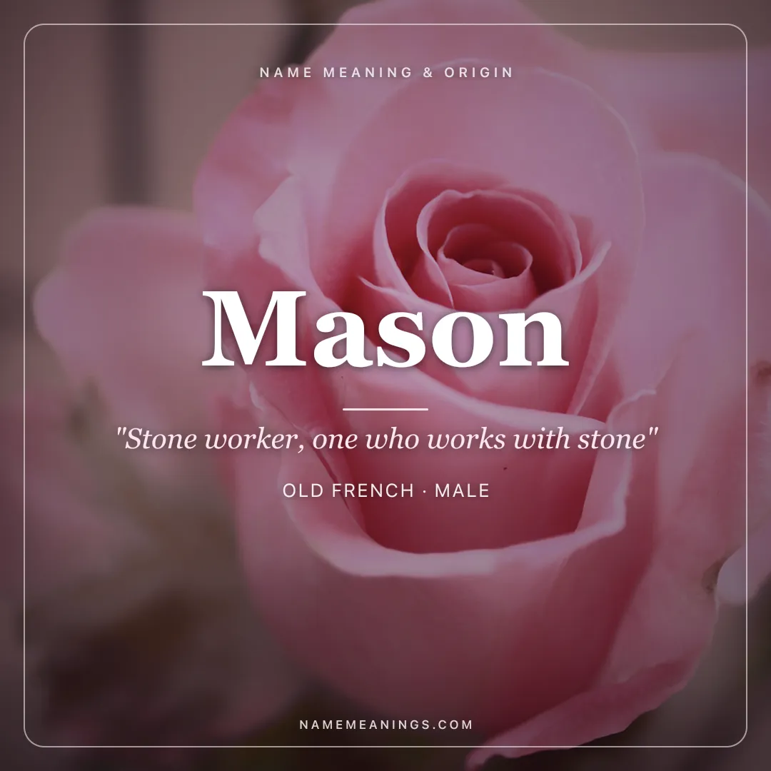 Mason name meaning "Stone worker, one who works with stone" - Old French, English male name share card | NameMeanings