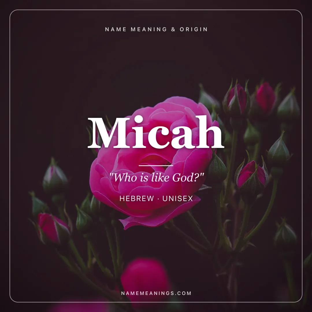 Micah name meaning "Who is like God?" - Hebrew unisex name share card | NameMeanings