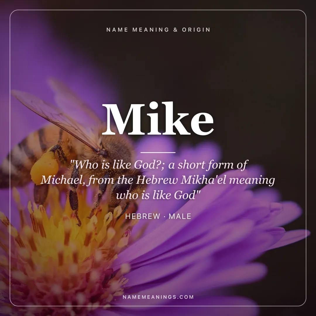 Mike name meaning "Who is like God?; a short form of Michael, from the Hebrew Mikha'el meaning who is like God" - Hebrew male name share card | NameMeanings