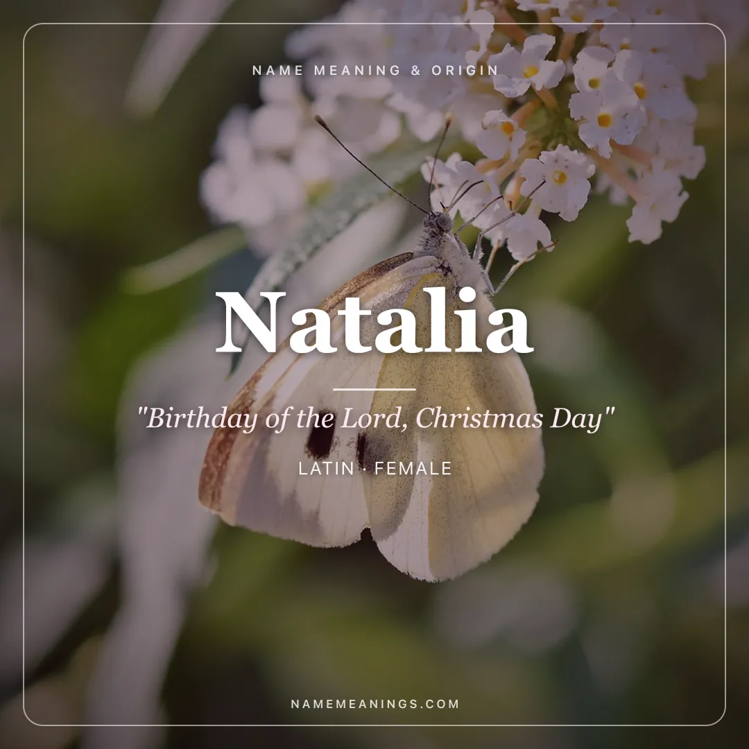 Natalia name meaning "Birthday of the Lord, Christmas Day" - Latin female name share card | NameMeanings