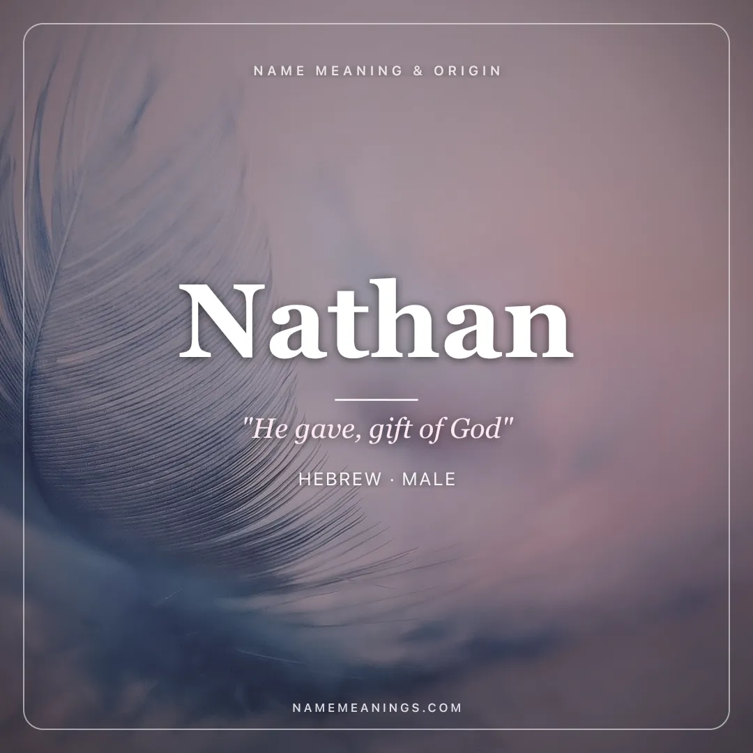 Nathan name meaning "He gave, gift of God" - Hebrew male name share card | NameMeanings