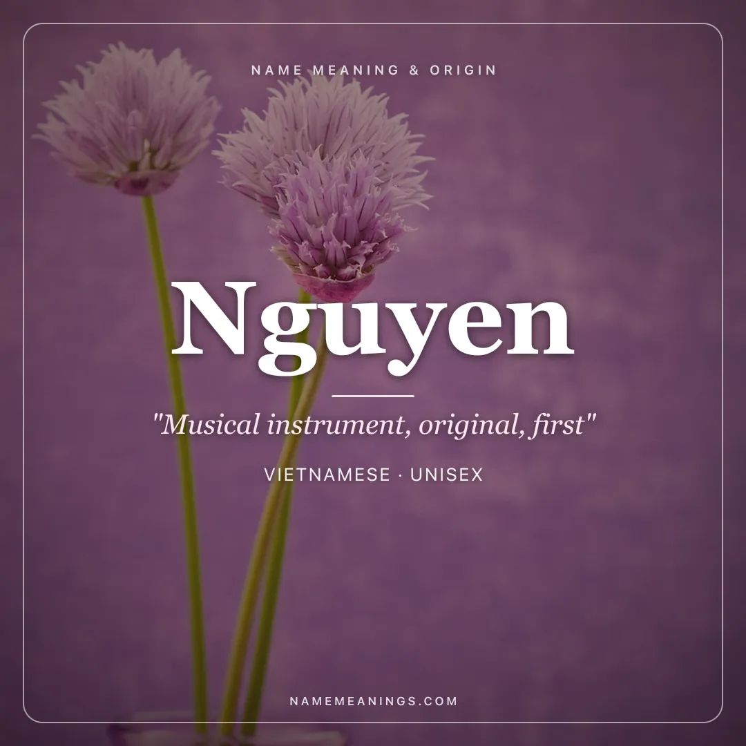 Nguyen name meaning "Musical instrument, original, first" - Vietnamese unisex name share card | NameMeanings