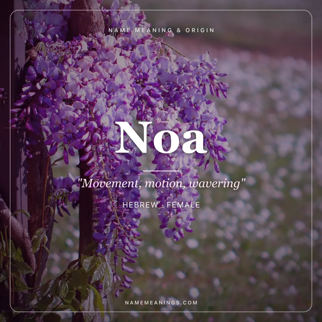 Noa name meaning "Movement, motion, wavering" - Hebrew female name share card | NameMeanings