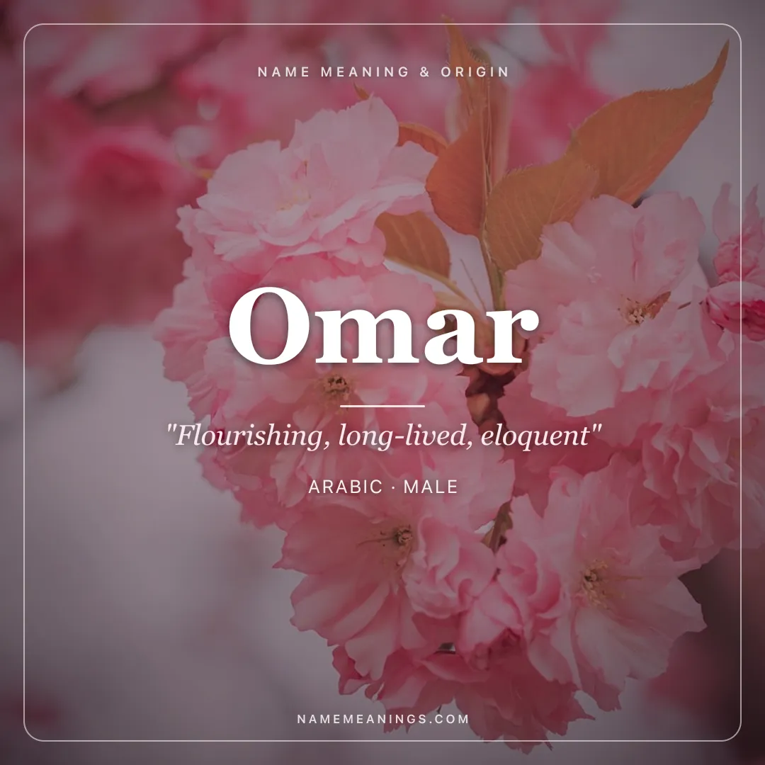 Omar name meaning "Flourishing, long-lived, eloquent" - Arabic, Hebrew male name share card | NameMeanings