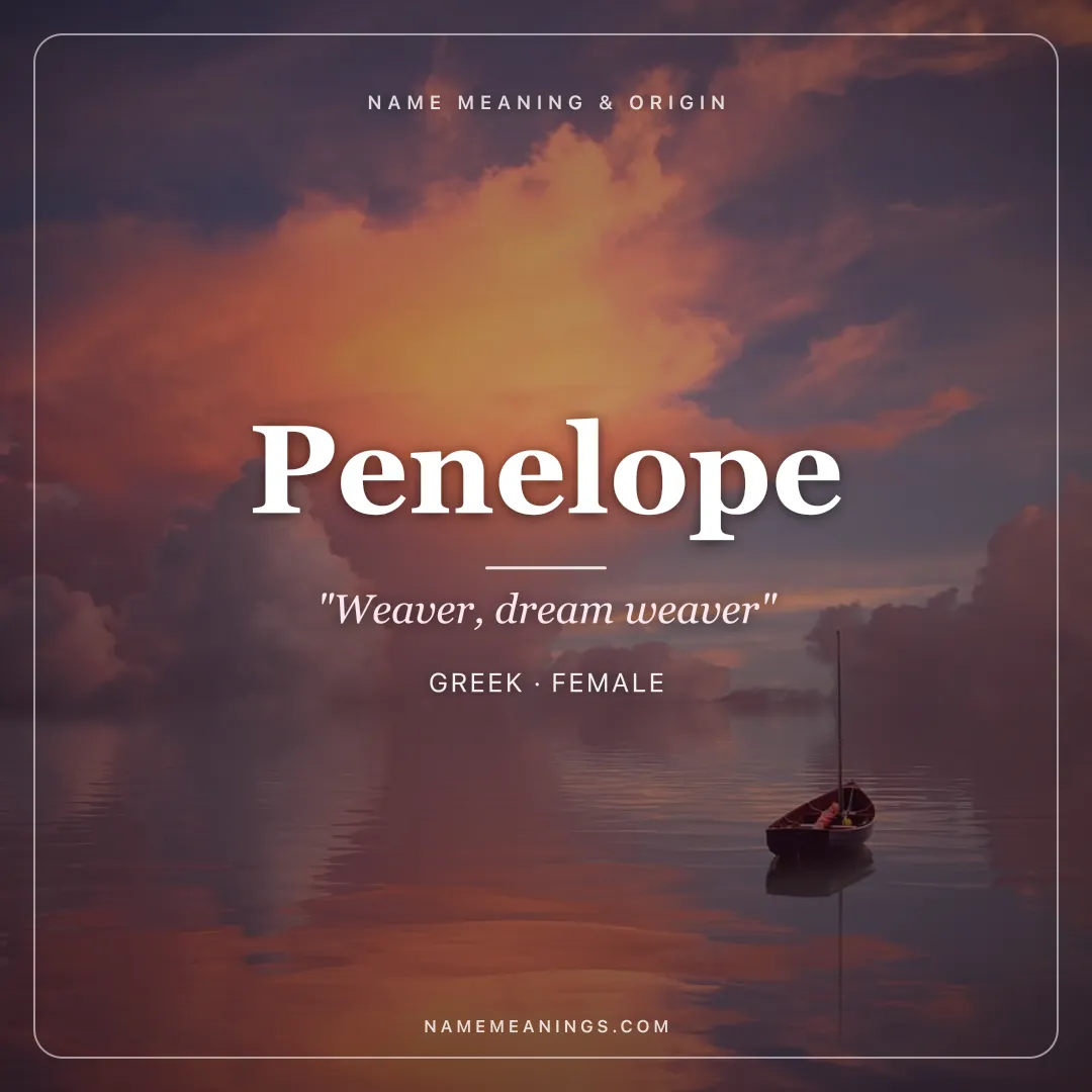 Penelope name meaning "Weaver, dream weaver" - Greek female name share card | NameMeanings