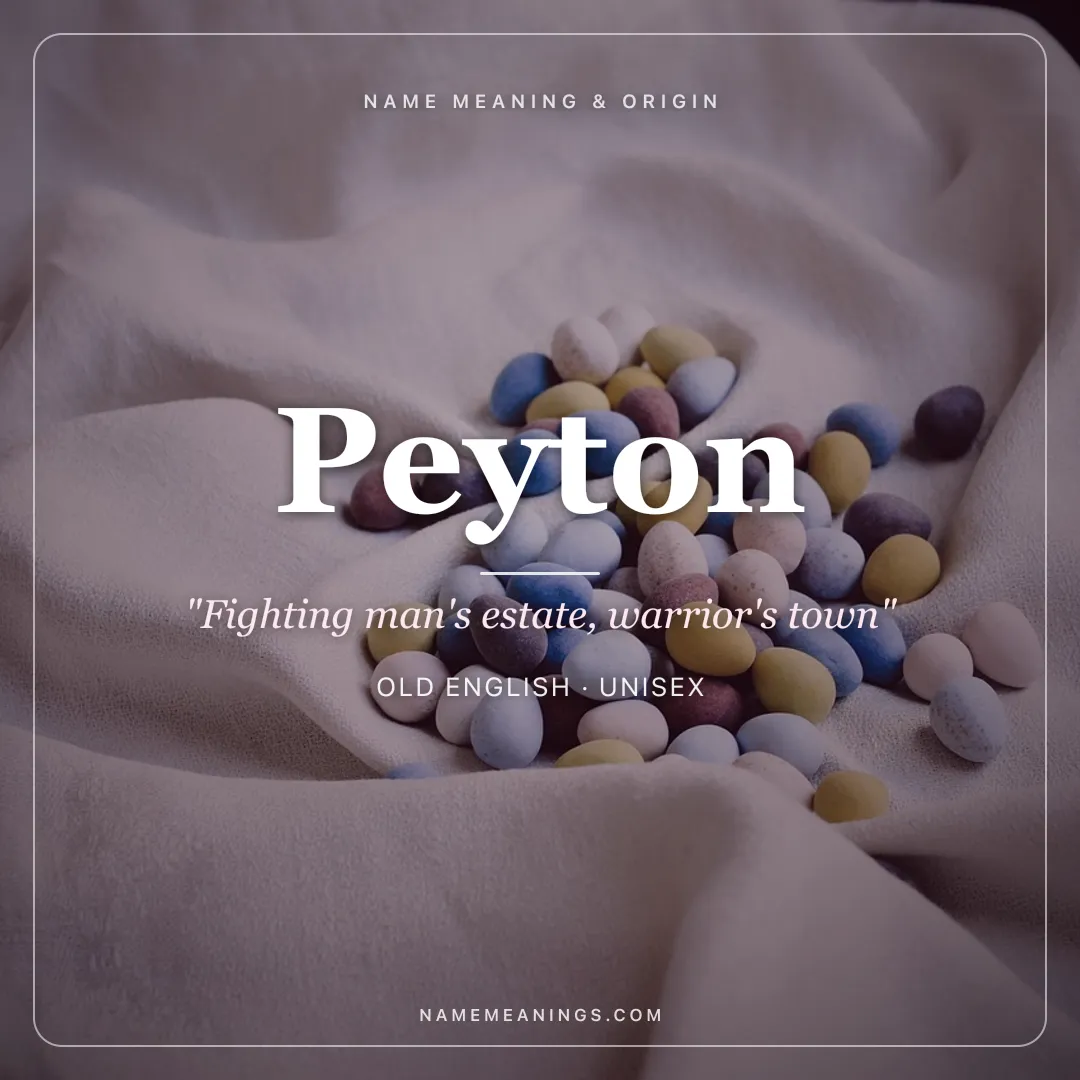 Peyton name meaning "Fighting man's estate, warrior's town" - Old English unisex name share card | NameMeanings