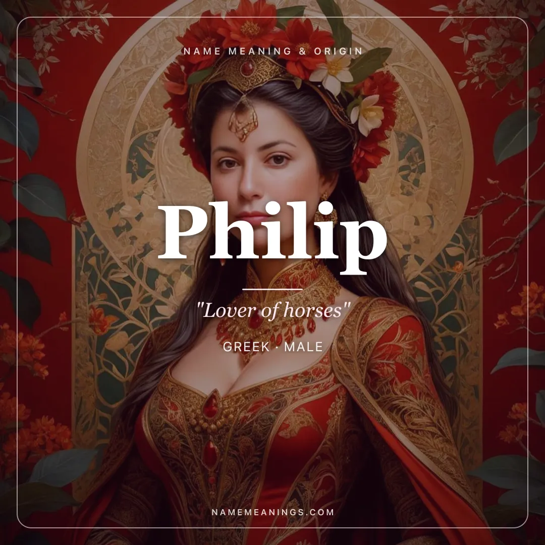 Philip name meaning "Lover of horses" - Greek male name share card | NameMeanings
