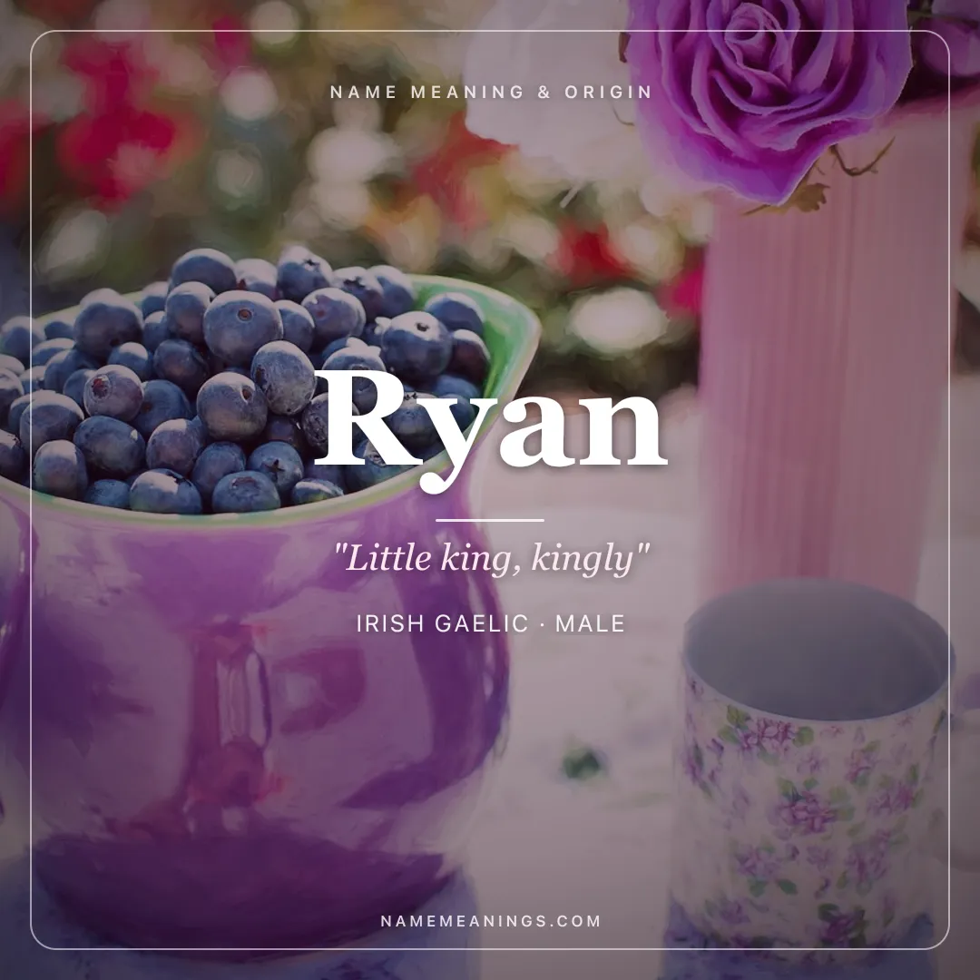 Ryan name meaning "Little king, kingly" - Irish Gaelic male name share card | NameMeanings