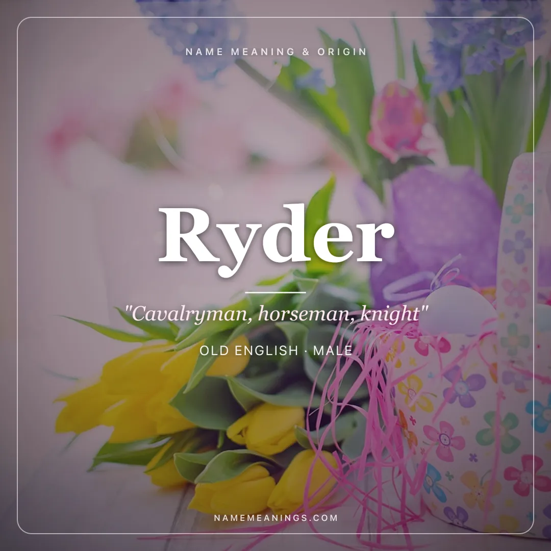 Ryder name meaning "Cavalryman, horseman, knight" - Old English male name share card | NameMeanings