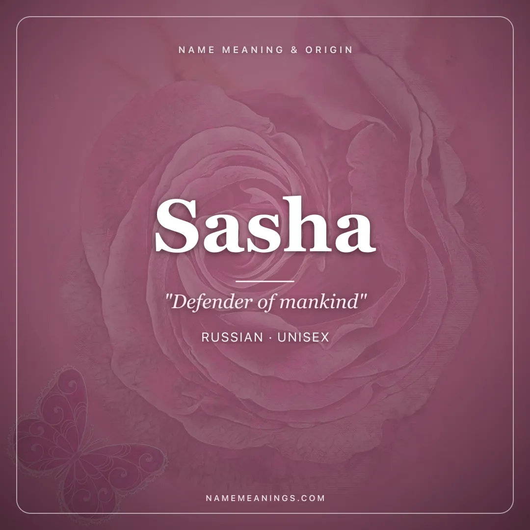 Sasha name meaning "Defender of mankind" - Russian, Greek unisex name share card | NameMeanings