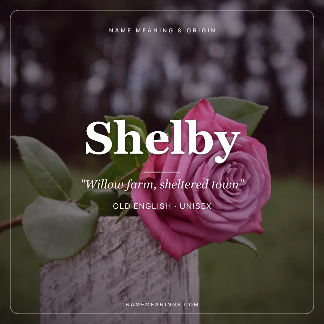 Shelby name meaning "Willow farm, sheltered town" - Old English, Norse unisex name share card | NameMeanings