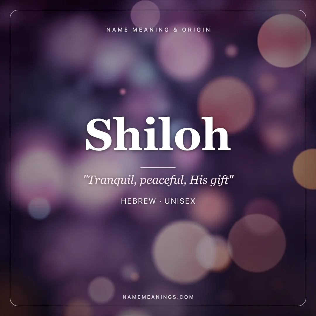 Shiloh name meaning "Tranquil, peaceful, His gift" - Hebrew unisex name share card | NameMeanings