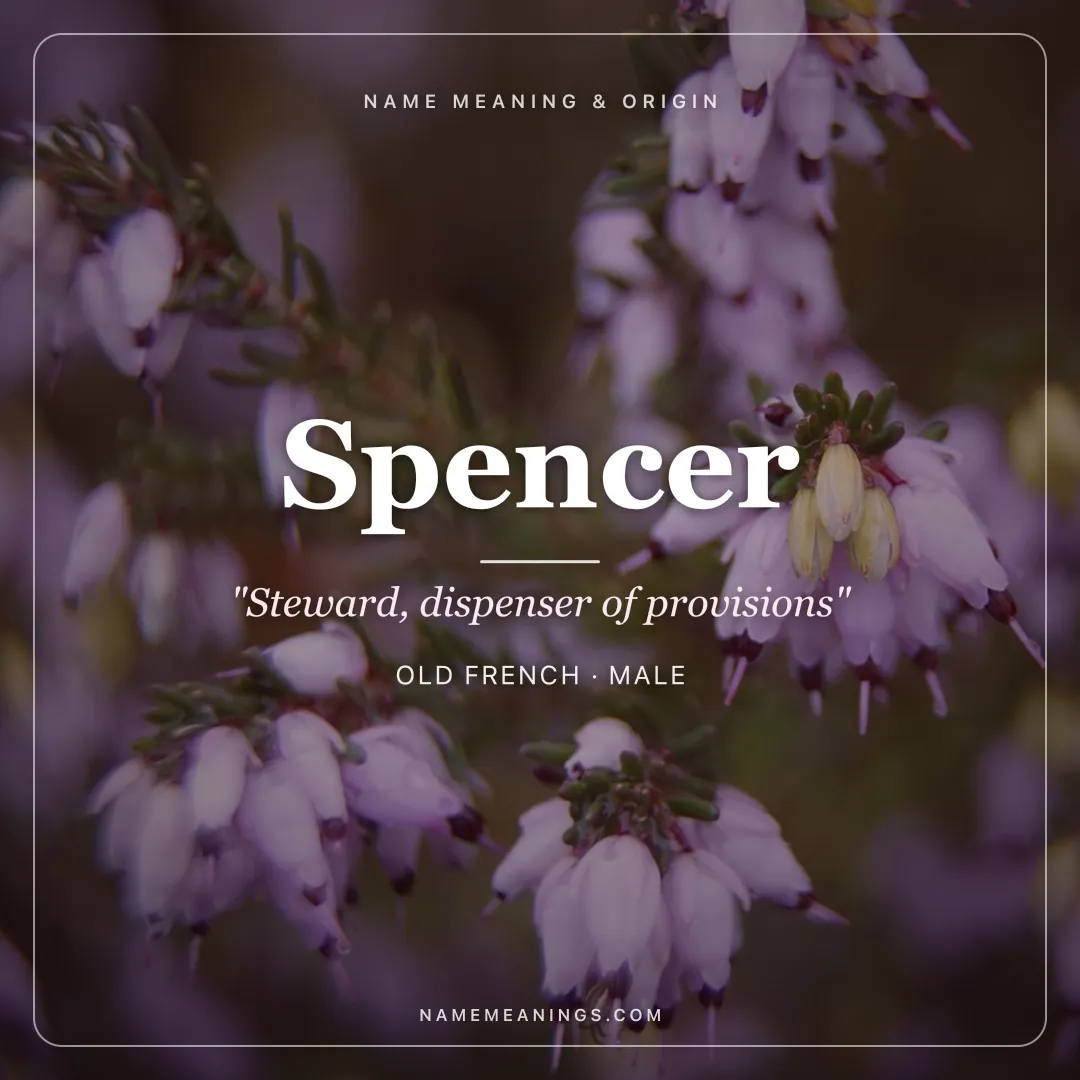 Spencer name meaning "Steward, dispenser of provisions" - Old French, English male name share card | NameMeanings
