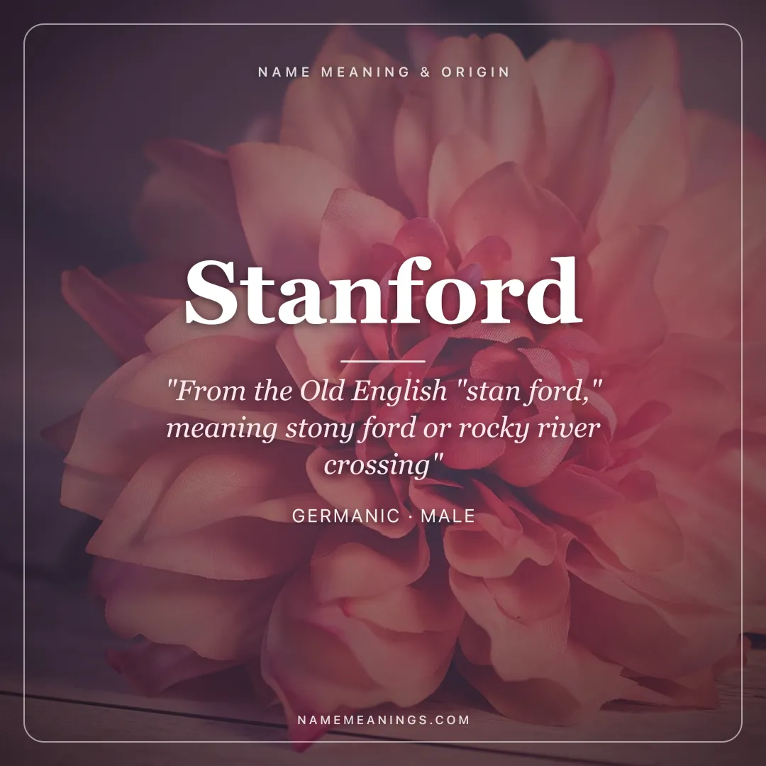 Stanford name meaning "From the Old English "stan ford," meaning stony ford or rocky river crossing" - Germanic male name share card | NameMeanings