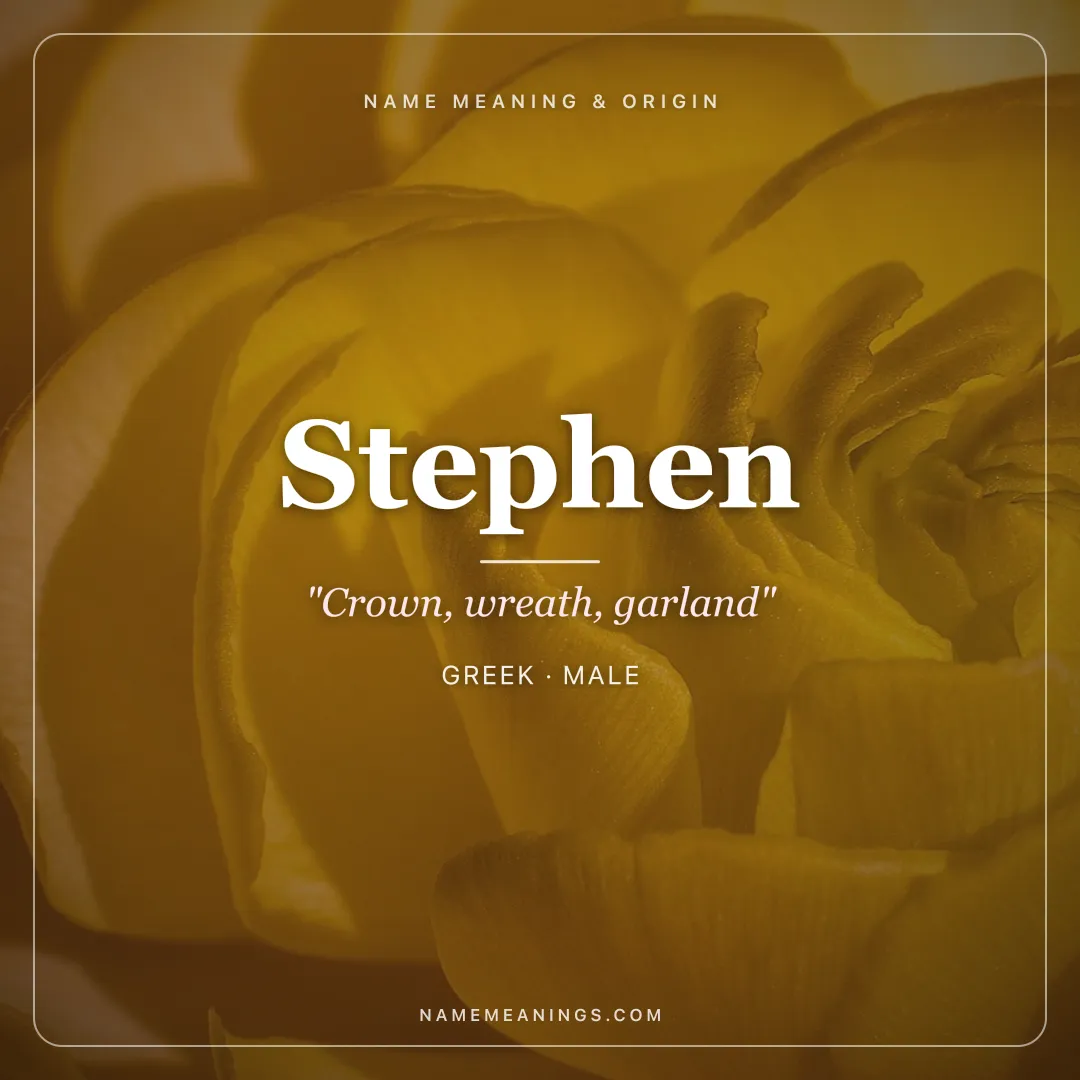 Stephen name meaning "Crown, wreath, garland" - Greek male name share card | NameMeanings