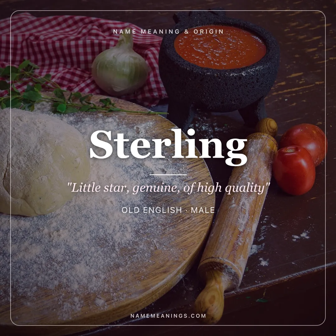 Sterling name meaning "Little star, genuine, of high quality" - Old English male name share card | NameMeanings