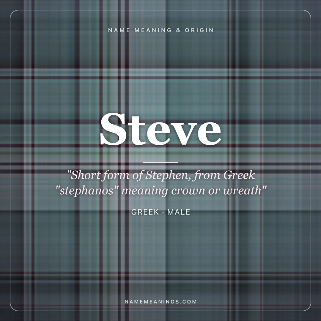 Steve name meaning "Short form of Stephen, from Greek "stephanos" meaning crown or wreath" - Greek male name share card | NameMeanings