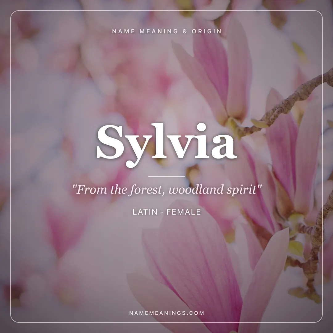 Sylvia name meaning "From the forest, woodland spirit" - Latin female name share card | NameMeanings