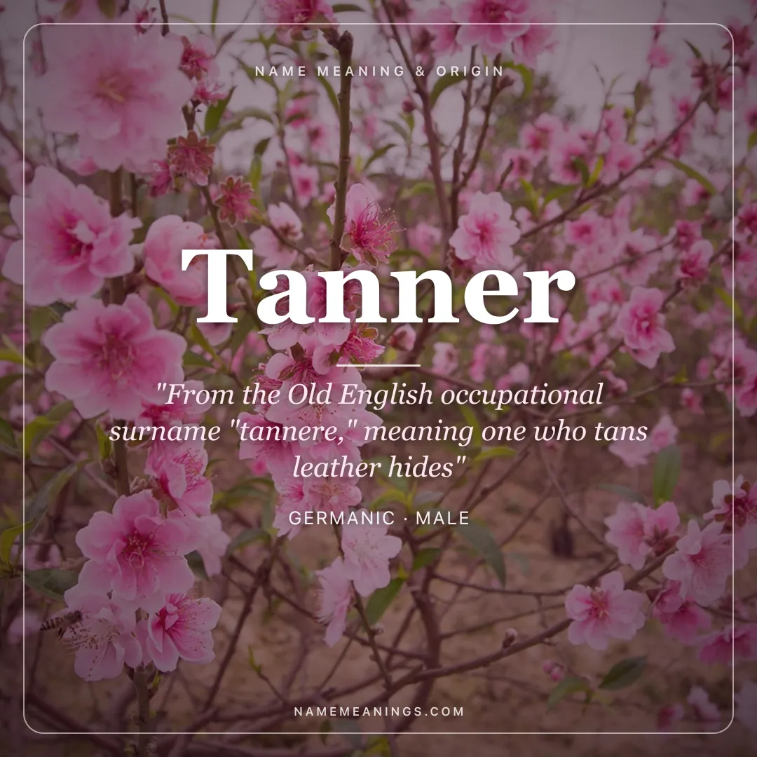 Tanner name meaning "From the Old English occupational surname "tannere," meaning one who tans leather hides" - Germanic male name share card | NameMeanings