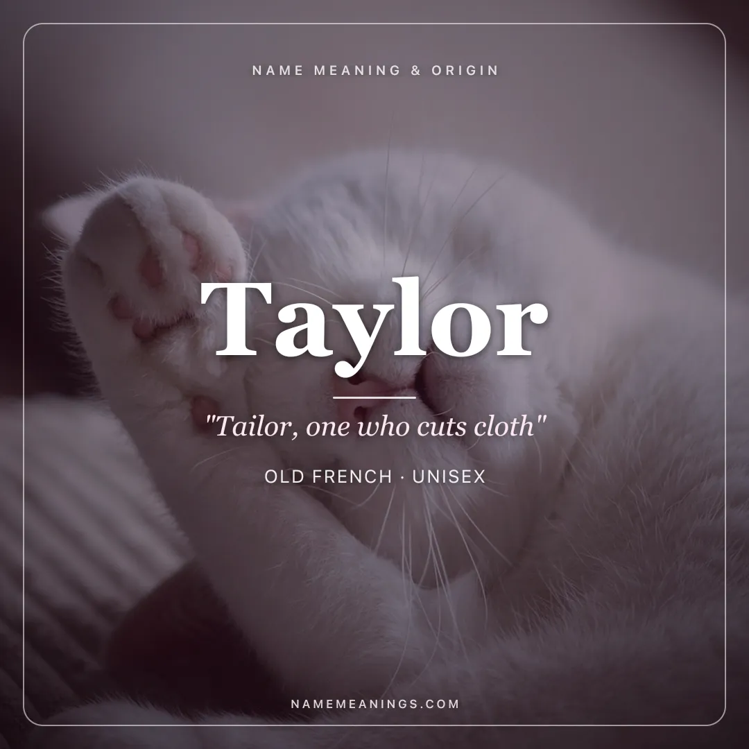Taylor name meaning "Tailor, one who cuts cloth" - Old French, English unisex name share card | NameMeanings