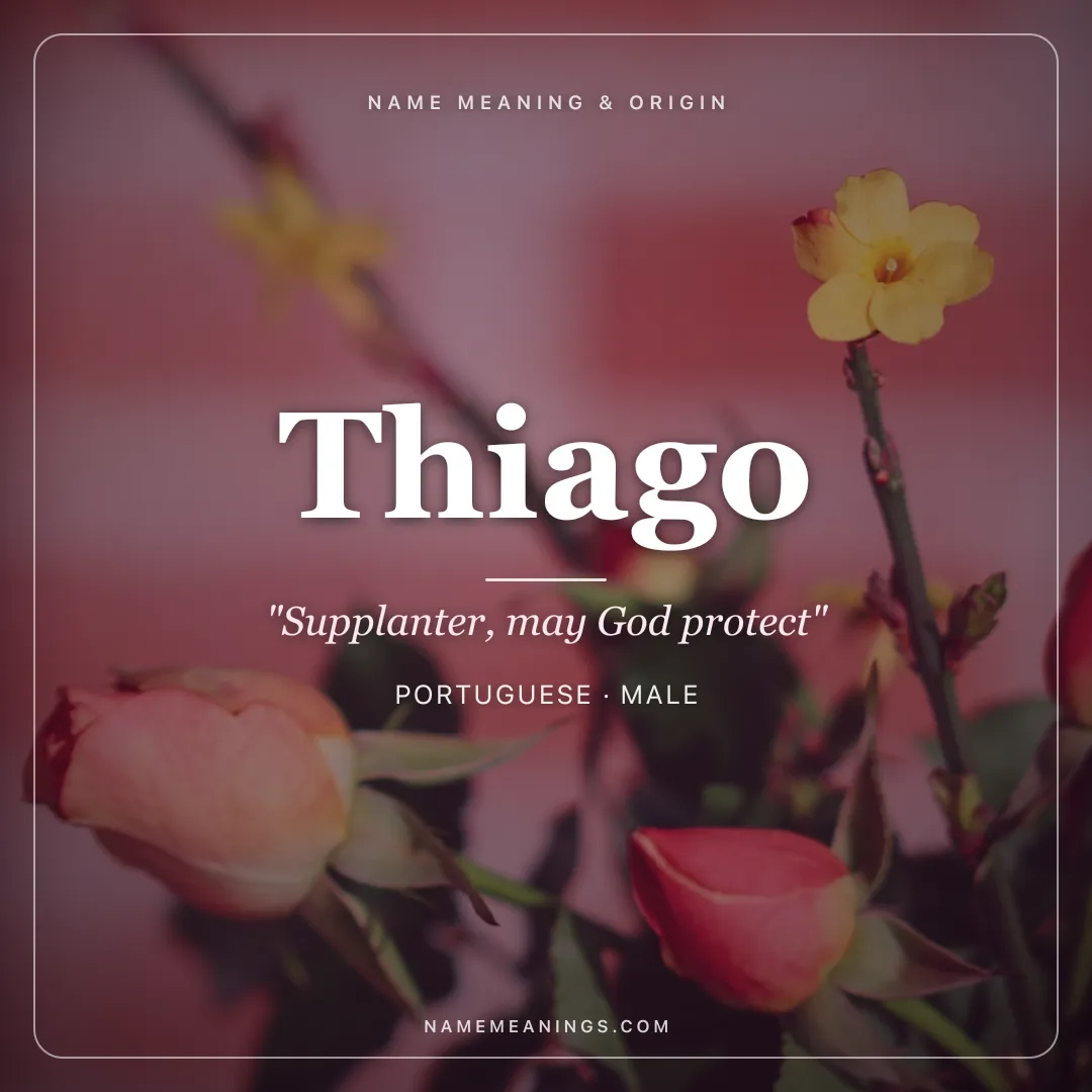 Thiago name meaning "Supplanter, may God protect" - Portuguese, Spanish, Hebrew male name share card | NameMeanings