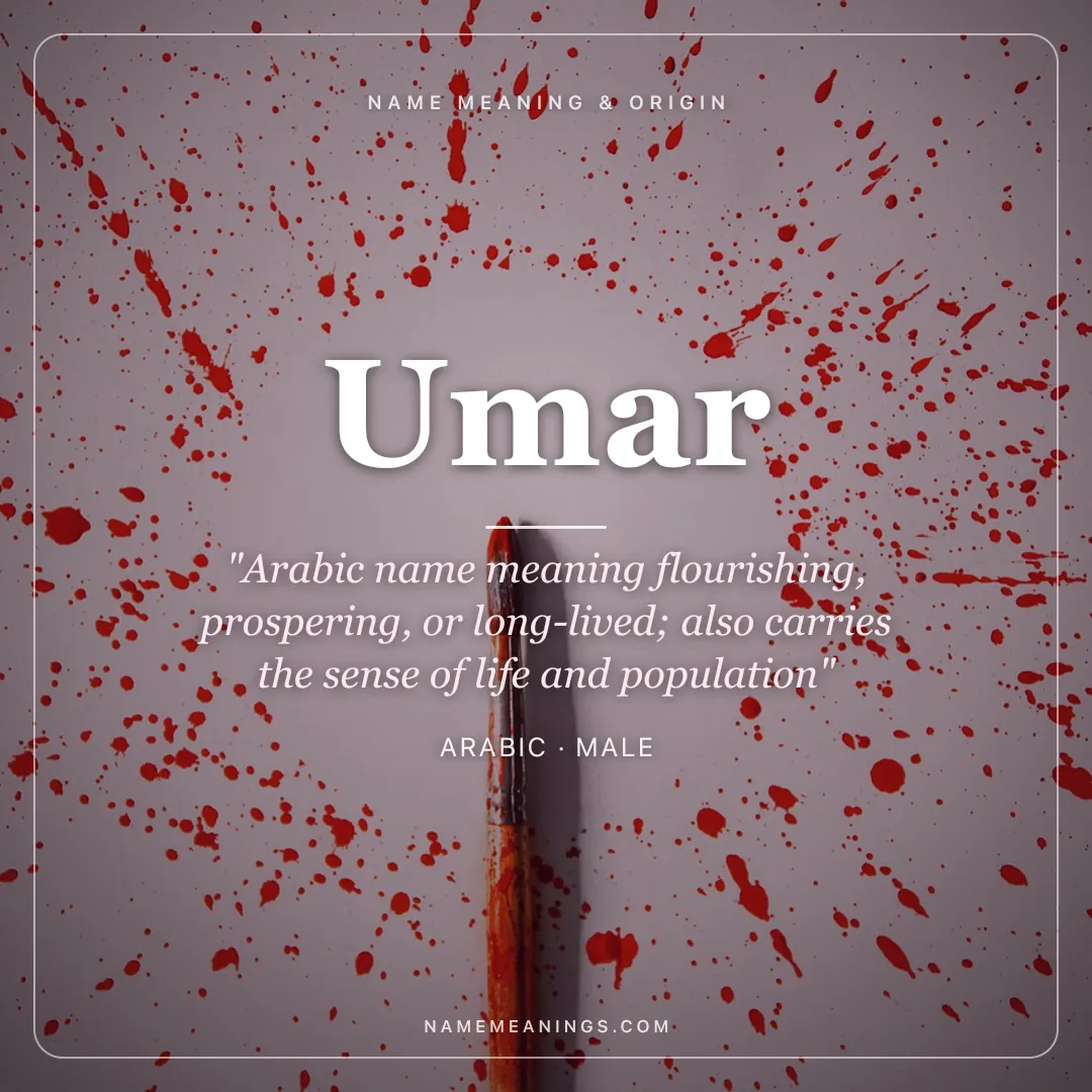 Umar name meaning "Arabic name meaning flourishing, prospering, or long-lived; also carries the sense of life and population" - Arabic male name share card | NameMeanings