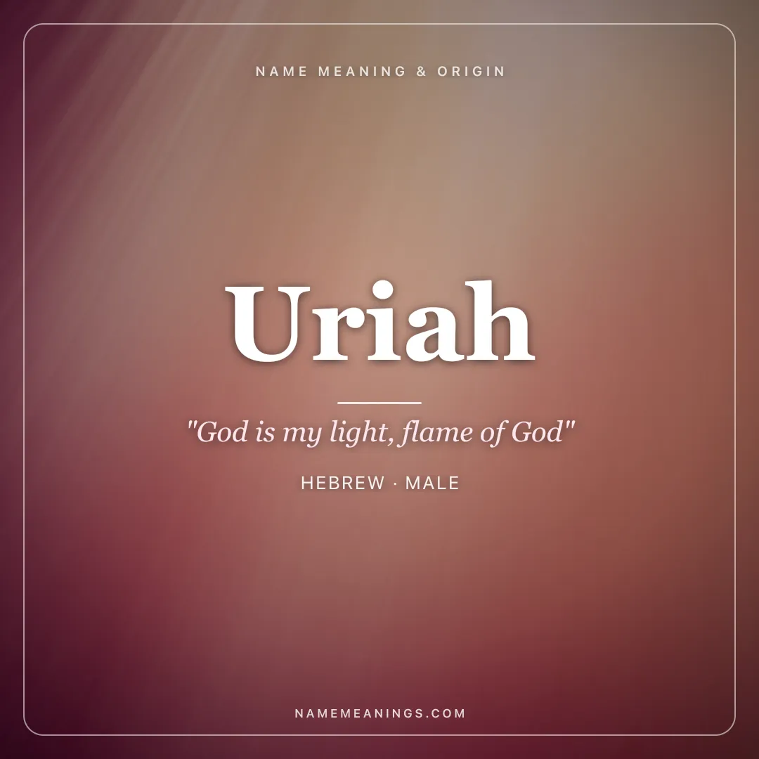 Uriah name meaning "God is my light, flame of God" - Hebrew male name share card | NameMeanings