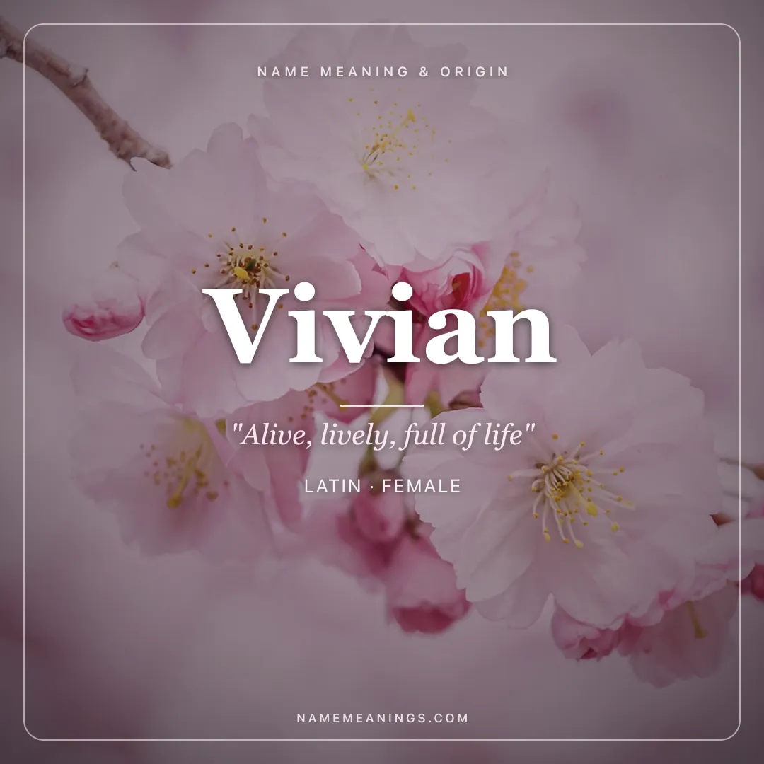 Vivian name meaning "Alive, lively, full of life" - Latin female name share card | NameMeanings