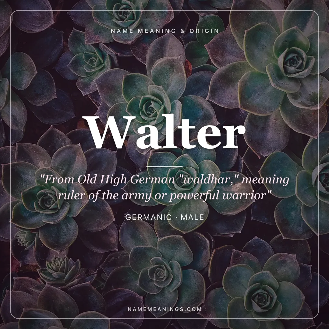 Walter name meaning "From Old High German "waldhar," meaning ruler of the army or powerful warrior" - Germanic male name share card | NameMeanings