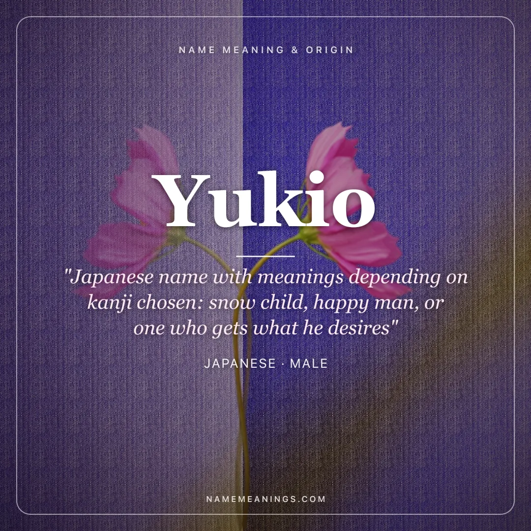 Yukio name meaning "Japanese name with meanings depending on kanji chosen: snow child, happy man, or one who gets what he desires" - Japanese male name share card | NameMeanings